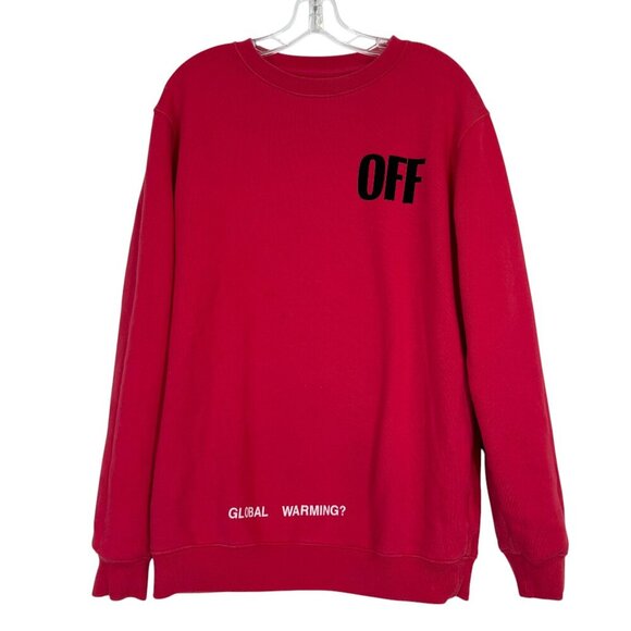 Off Main Label White Global Warming Sweatshirt Red Black Authentic - Picture 1 of 13